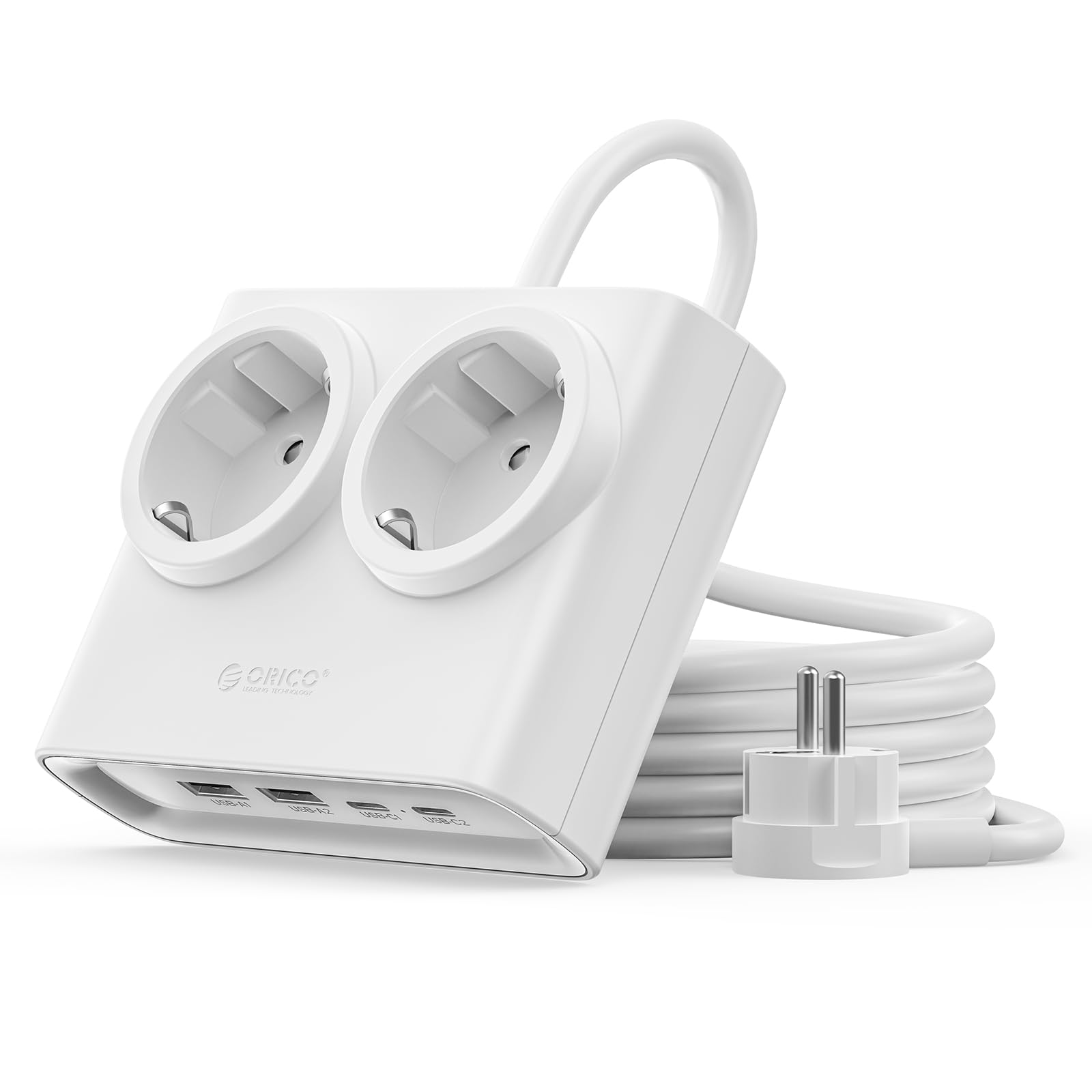 ORICO Regleta Enchufes Plana PowerBrick, 2 Tomas AC y 4 USB, Blanco
