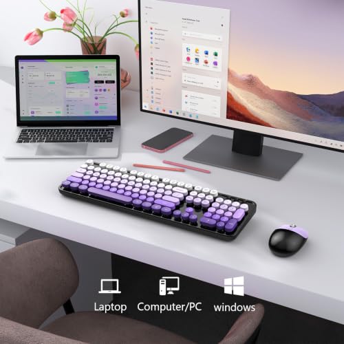 Image of MOFII Wireless Keyboard and Mouse Combo, 2.4 GHz Full-Size Retro Round Keyboard and Mouse, Plug and Play, 8 Multimedia & Shortcut Keys for Mac, Windows, Laptop /Desktop /PC - Black Purple Gradient