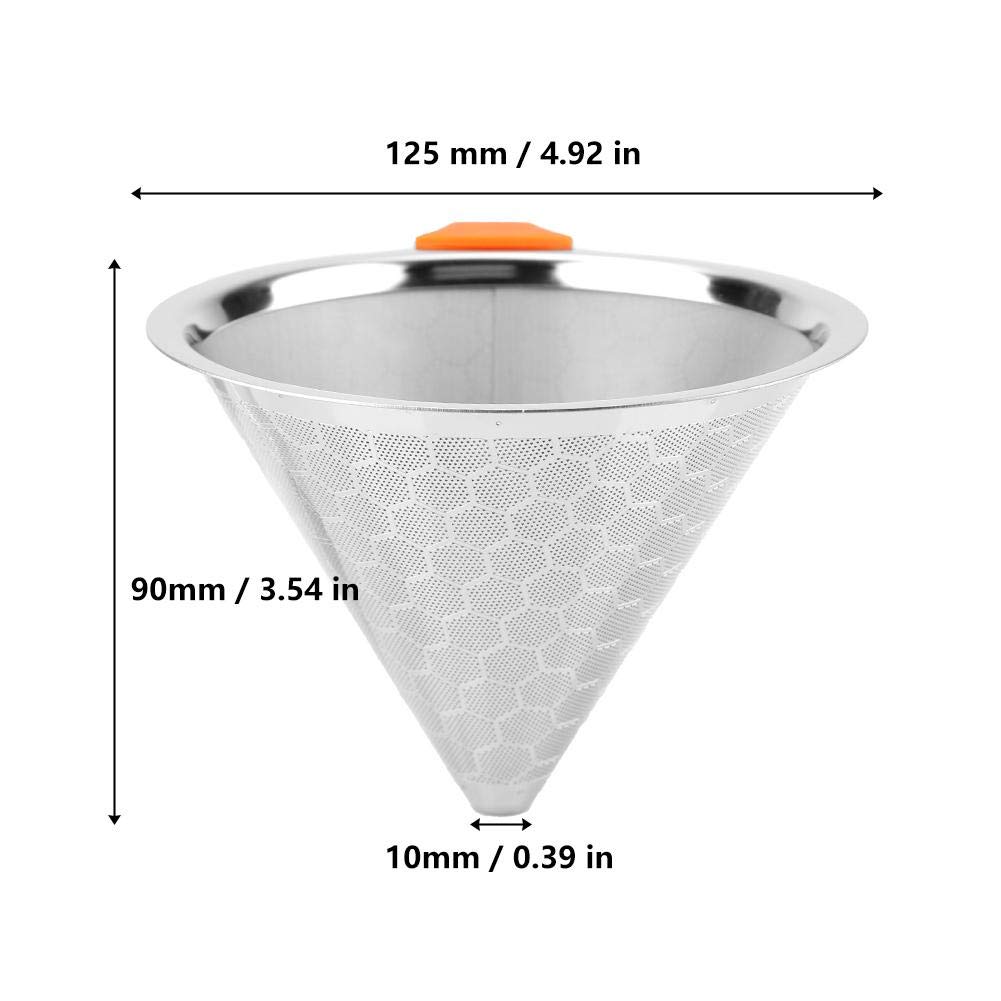 Fdit Stainless Steel Coffee Filter Cone Tea Coffee Dripper Coffee Mesh Strainer Funnel