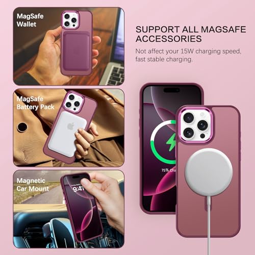 Image of BENTOBEN for iPhone 16 Pro Case [Compatible with Magsafe] Magnetic Matte Phone Case iPhone 16 Pro Translucent Slim Shockproof Women Men Protective Cover Cases for iPhone 16 Pro 6.3 inch, Cherries Red