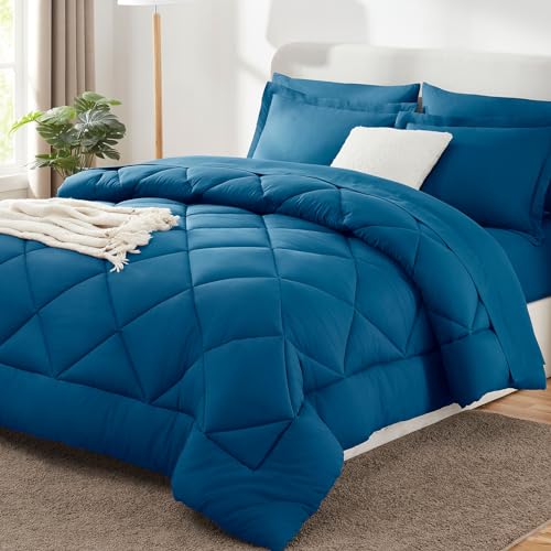 Image of CozyLux King Size Comforter Set Teal - 7 Pieces Bed in a Bag King, Luxury Soft Bed Set for All Seasons, Bedding Set with Down Alternative Comforter, Sheets, Pillowcases & Shams