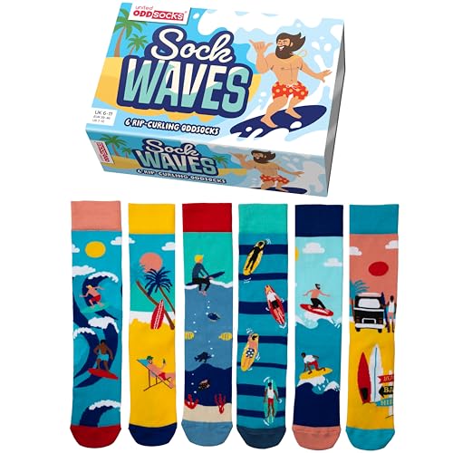 6 Calcetines desemparejados United Oddsocks Sock Waves talla 39-46 en caja regalo