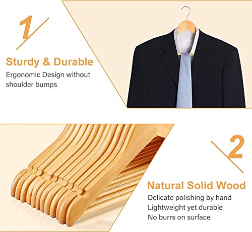 Image of Wooden Hanger Premium Wood with 360 Swivel Hook and Precisely Cut Notches for Dress Clothes, Coats, Jackets, Pants, Shirts, Skirts Hanger (Natural Hanger, 60)
