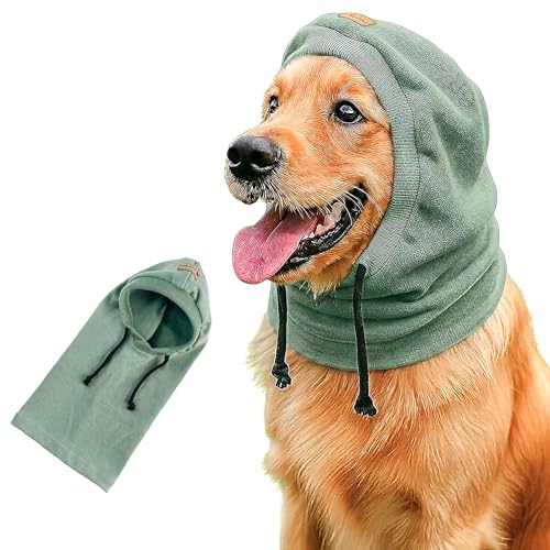 Colenumone Casquette et Snood Chien, Cache Oreille, Chapeau d'hiver Épais pour Chien, Écharpe de Compagnie, Anti-Bruit, Chaleureux(Vert,L)