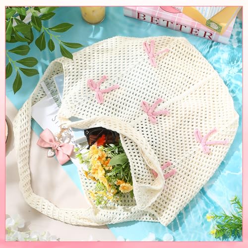 Bolso Tote Abbylike Bow para mujer con charm y tejido boho miniatura 3
