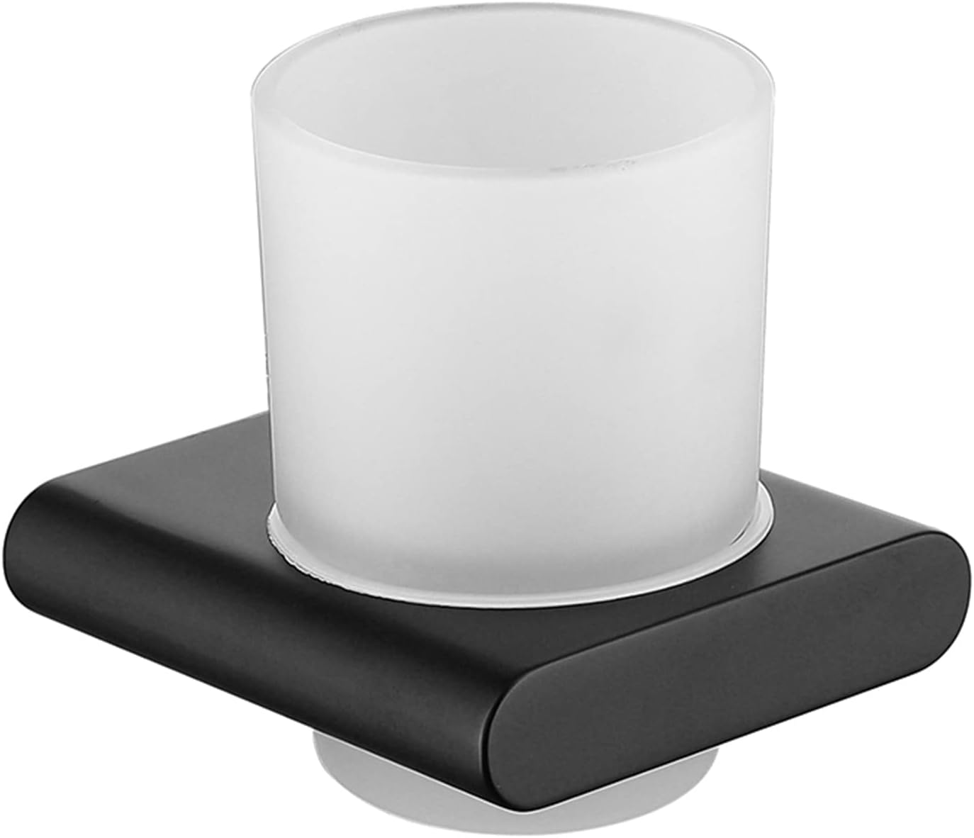 QQXX Wall-Mounted Toothbrush Holder with Frosted Glass Cup Set,Brushed Steel Tumbler Holder, Modern Stylish Toothbrush Cup Holder with Screws Bathroom Accessories(with Cup, Black A)