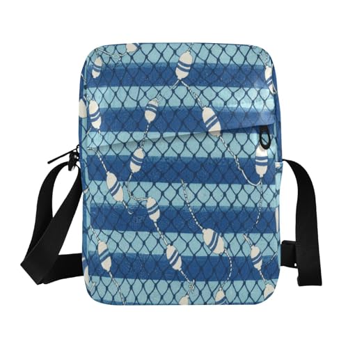 messenger bag cute mens crossbody Casual Womens Purse Adjustable Strap for Shopping Shopping- Japanese Fishing Net Blue