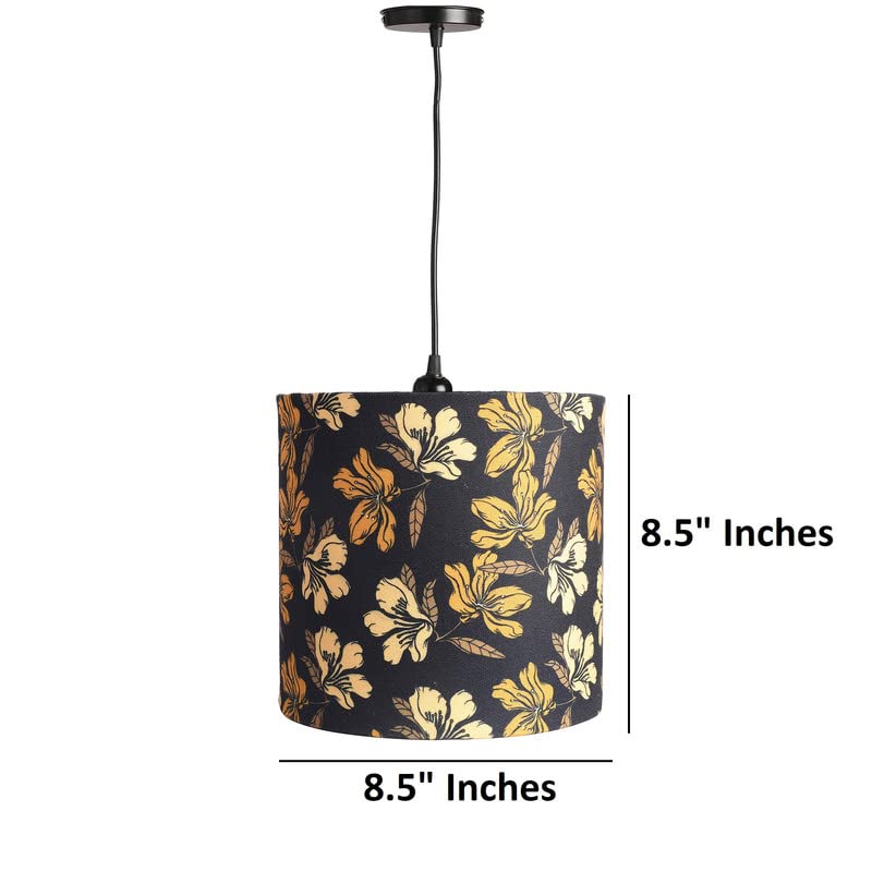 Image of Golden Floral Classic Hanging Pendant Lamp Shade, Decorative Light for Living Room, Home, Bedroom, Home Decor with Black Canopy - Pack of 1 (8.5 x 8.5 Inches)