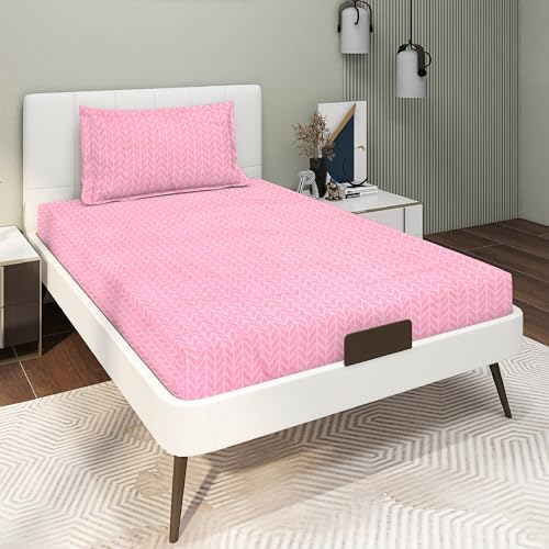 Image of RD TREND Presents Bedsheet for Single Bed Polycotton 210 TC, Size-60X90 Inches(152X228 CM), Single Bedsheet with Pillow Cover (18X28 Inches) Pink