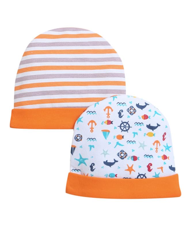 BUMZEE Peb9317 czapka dziecięca, okrągła, pomarańczowa i biała, 2 sztuki