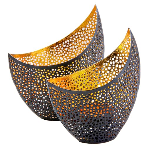 Guld ljushållare | Uppsättning av 2 delar | Skapar atmosfärisk skuggeffekt | Dekorativa ljuslyktor | Guldtillbehör för hemmet, perfekt inflyttningspresent | Ljuslyktor inomhus av Gadgy