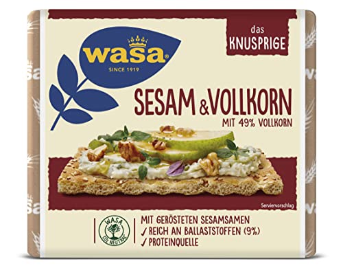Wasa Knäckebrot Sesam & Vollkorn 200g I Geröstete Sesamsamen und nussig aromatischer Geschmack zum Frühstück oder als Snack