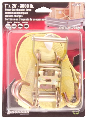 Erickson 01326 Yellow 1" X 25' Medium Duty Ratcheting Tie-Down Strap, 3000 Lb Load Capacity #TOP1
