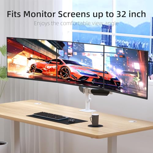 Image of suptek Triple Monitor Mount for Most 17 to 32 inch Screens,Gas Springs Adjustment Triple Monitor Desk Mount Stand with Clamp & Grommet Kit,White(MDX003W)