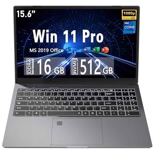 Fsjun【Win 11Pro & MS Office 2019】15.6” All-metal FHD(1920*1080) Laptop Core i7-9750H（up to 4.5GHz）High Performance CPU 16GB RAM 512GB NVMe SSD UHD Graphics 630/Full-function DP Port/RJ45 (16+512GB)