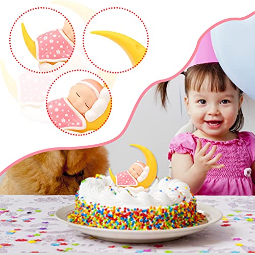 Ikasus AFSSS769180NGVPINK Mini Baby Moon Cake Topper Toys Decoration Diy Sleeping Baby Moon Doll Children Topper Birthday Party Cake Topper Car Dashboard Ornaments thumb #1