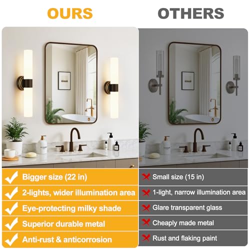 Image of Wall Sconces Set of Two, Modern Bathroom Sconces Wall Lighting with Milky White Glass, Brown Sconces Wall Decor Set of 2 for Bathroom Mirror Bedroom Living Room Hallway