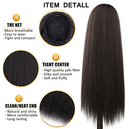 Aguacor 22Inches Synthetic Yaki Drawstring Ponytail Kinky Straight Natural Black Ponytail Extensions Clip In Hairpieces For Black Women (2#,Natural Black) #TOP5