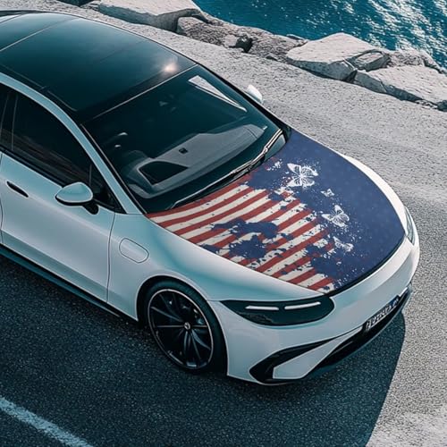 Image of American Flag Butterfly Prints Car Hood Cover Elastic Polyester Car Hood Protector Removable Automotive Accessories Suitable Most Automotive Sedans Trucks Pickup SUVs