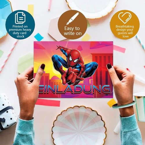 Einladungskarten Kindergeburtstag,12 Deutsche Einladungskarten,12 Umschläge,12 Tattoo Aufkleber,Thematische Party Geburtstag Einladung,Einladungen Geburtstag für Feierlichkeiten Geburtstagsfeiern