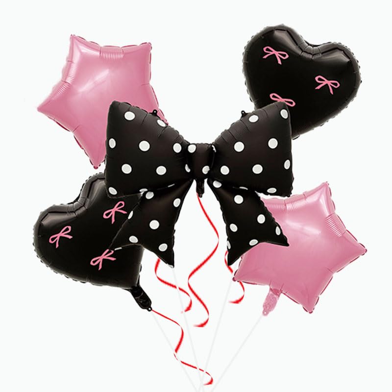 Image of FBQ Bow Balloons Heart Pentagram Foil Balloons Retro Bow Theme | Birthday Decor, Engagement Party, For Girls Boys, Party Supplies