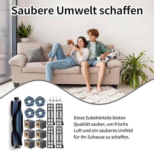 19 Stück X10 Pro Zubehörset für eufy X10 Pro Omni Saugroboter,1 Hauptbürste, 4 Seitenbürsten, 4 HEPA-Filter,4 Wischtücher und 6 Staubbeutel,Ersatzteile Zubehör für eufy X10 Pro Omni