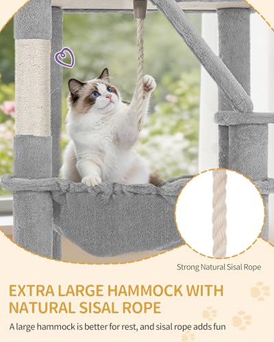 Árbol para gatos grande de 72 pulgadas color gris claro miniatura 7