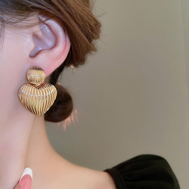 14K Gold Plated Chunky Gold Earrings for Women,Circle Love Drop Dangle Earrings for Women Gold Geometric Long Link Dangle Earrings Studs Trendy Jewelry - Image 2