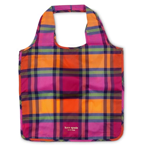 kate spade new york Sacos de produtos reutilizáveis, sacola de compras com bolsa de armazenamento com zíper, bolsa de compras dobrável leve, dupla xadrez grande