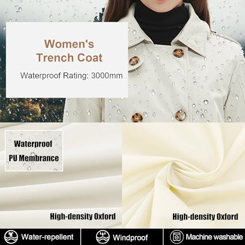 Image of Womens Trench Coat Double-Breasted Long windbreak Belted Slim Outerwear Coat with Detachable Hood S-2XL