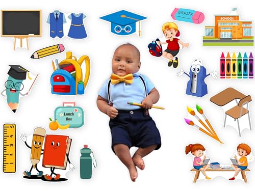 Image of School Theme Photo Booth Props - 20+ Pcs Baby Photography Cards for Newborn Monthly Milestone, Back to School Photoshoot Decorations, Kids Birthday Party Supplies (Cardstock)