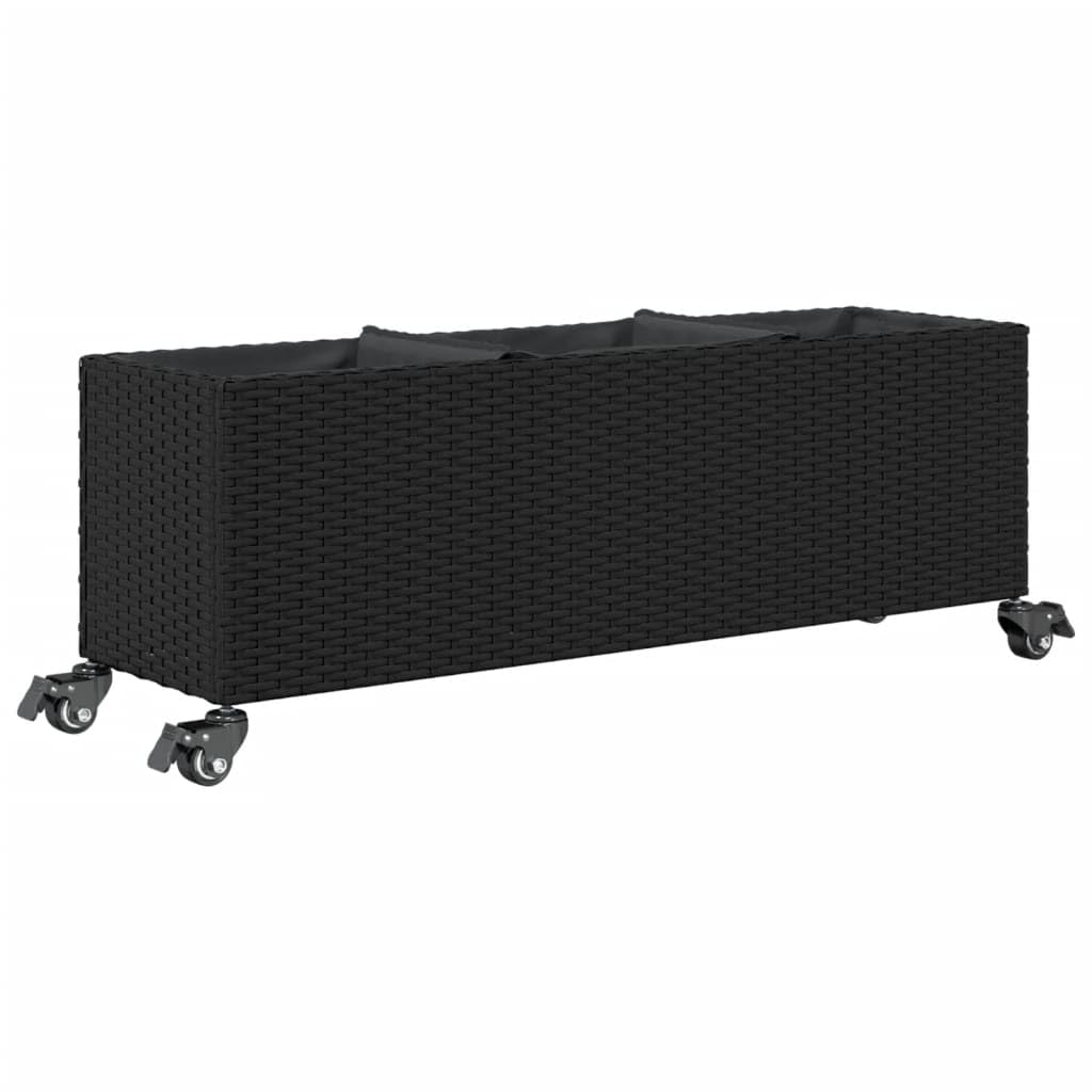 vidaXL Pflanzkübel mit Rollen 2 STK. Schwarz 107x32x38 cm Poly Rattan, Pflanzgefäß, Tomaten Pflanzkübel, Kräuterbeet, Blumenkasten, Pflanzkasten