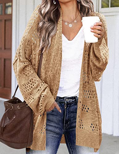 Image of HOTOUCH Lightweight Crochet Cardigan for Women Long Sleeve Open Front Knit Oversized Cardigans Sweaters