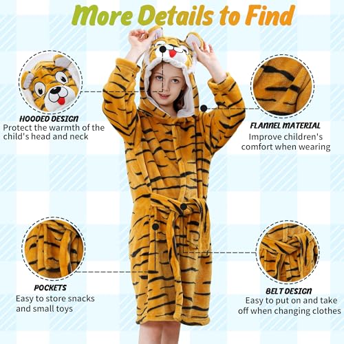 Image of MICHLEY Unisex Boys Girls Hooded Bathrobe Soft Fuzzy Toddler Cartoon Robe Animal Plush Sleepwear for Kids 3-13 Years