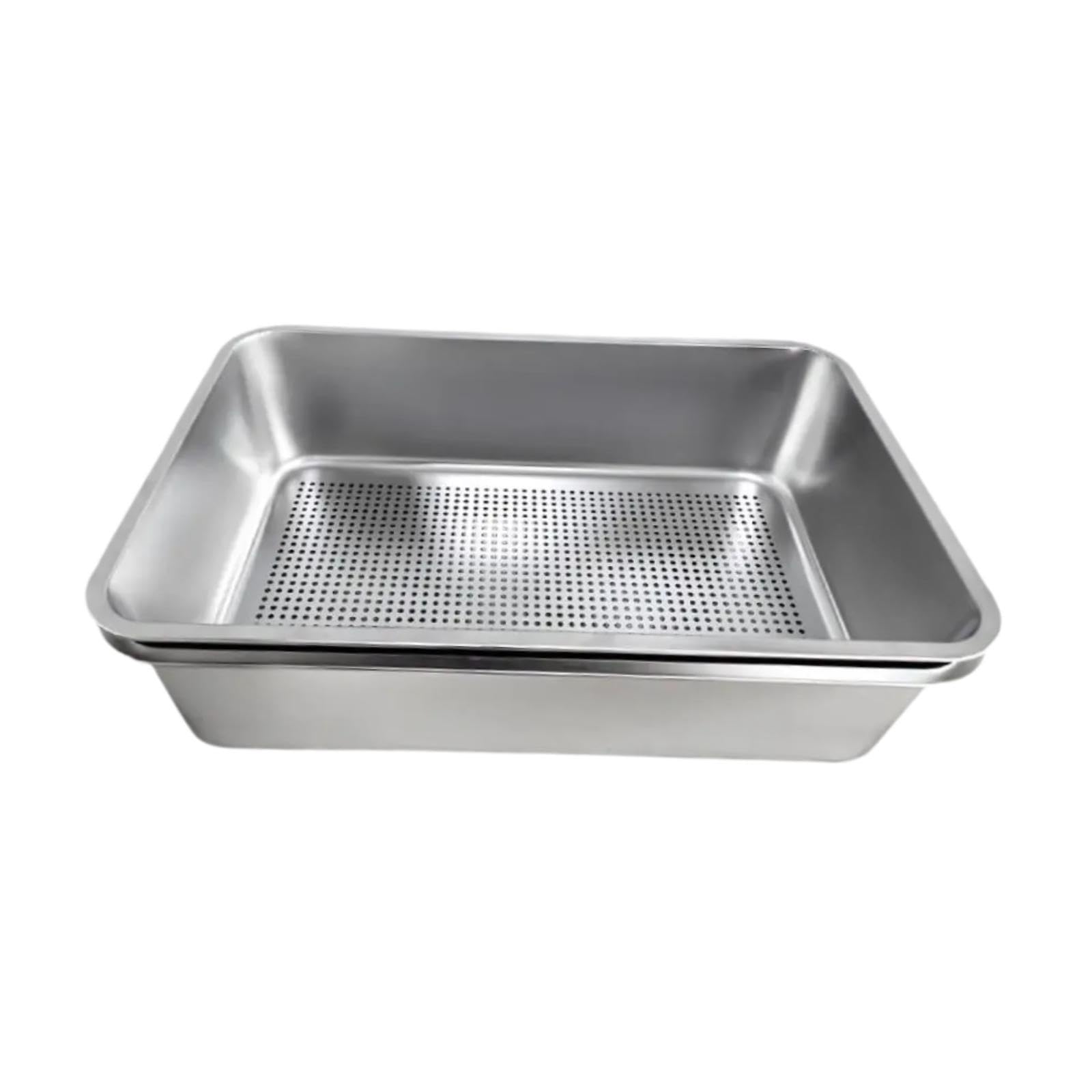 Lettiera per gatti in acciaio inox con setaccio per interni, grande lettiera aperta per gattini, 60 x 40 x 15 cm