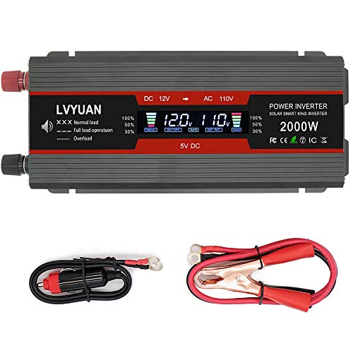 Cantonape 1000W/2000W(Peak) Car Power Inverter DC 12V to 110V AC Converter with LCD Display Dual AC Outlets and Dual USB Car Charger for Car Home Laptop Truck (Black)