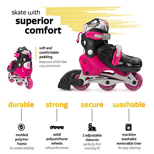 New Bounce Roller Skates For Little Kids - Shoe Size Eu 28-31, Us Kids Junior Size 8-11, 2-In-1 Roller Skates For Girls, Converts From Tri-Wheel To Inline Skates - Rollerskates For Beginners | Pink #TOP3