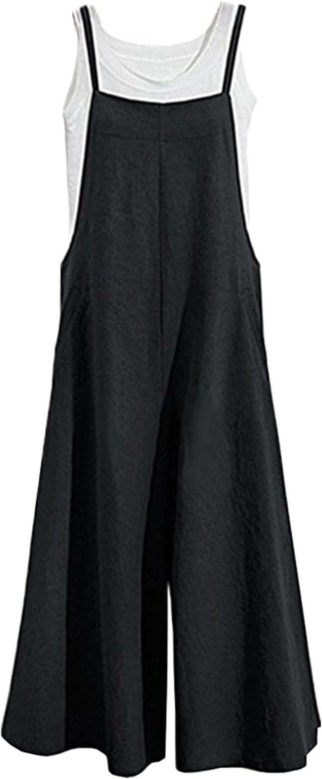 AedvoouerWomen's Baggy Plus Size Overalls Cotton Linen Jumpsuits Wide Leg Harem Pants Casual Rompers