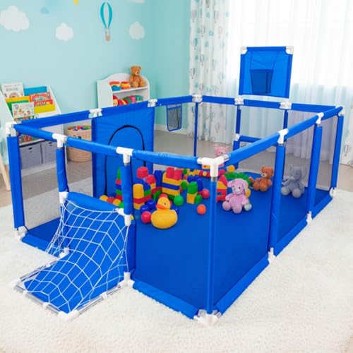 La Mejor Selección de Parques de juegos que puedes comprar esta semana. 50 SELECTSHOP Corral De Multi-Juegos Para Bebes Niños Corralito Para Bebé Juego De Parque Infantil Parque Para Bebés Malla Suave y Transpirable Anticaída Con Aro Para Basketball Y...