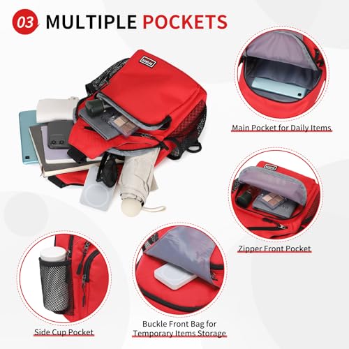 Image of Convertible Sling Bags for Women Men, Lightweight Crossbody Backpack Daypack Fit for 11 inch Tablet for Casual Travel Sport Hiking (Red)