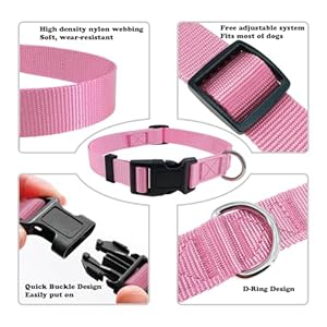 Pink dog collar basic adjustable dog collars for puppy small medium large dogs girls with breathable quick release nylon pet collar   cucciolini doodles