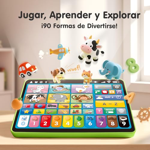 hahaland Tablet para Niños 1 2 años - Musical Panel Educativo Que enseñan Animales, Letras, Números - Tablet Infantil Juguetes Interactivos para niños 2 años - Versión 5 Idiomas - imagen 3