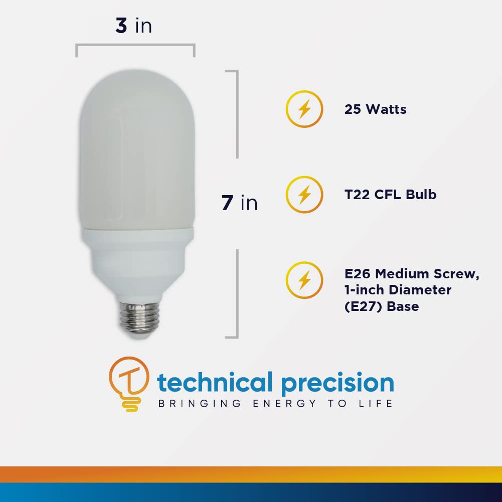 Ampoule de rechange pour ampoule Panasonic EFT28E28 par Technical Precision - 120 V 25 W - Blanc chaud T22 2700 K CFL - Culot à vis E26 (E27) - 1 paquet