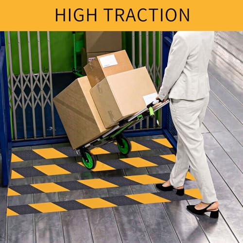 Image of Black & Yellow Anti-Slip Stair Treads Tape, 4 inch x35FT Heavy Duty Non-Skid Grip Tape for Indoor /Outdoor Steps, Bathroom & Pool - PVC Waterproof Safety Traction Tape