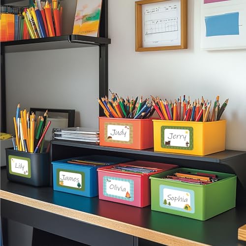 Image of Whaline 180 Pcs Camping Name Tag Stickers Self-Adhesive Nameplate Decal Camper Tent Woodland Forest Blank Name Label for Back to School Classroom Bulletin Board Desk Wall Decor