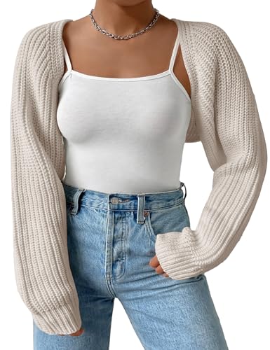 Image of Plus Size Women's Long Sleeve Open Front Crop Cardigan Drop Shoulder Shrug Oversized Ribbed Knit Bolero Sweater