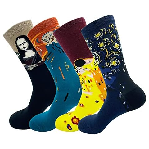 4 Pairs Novelty Artist Art Socks Famous Paintings Novelty Cotton Fun Joke Gift for Him or Her | Secret Santa Present | Mens Womens One Size Cover