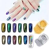 Nail Powder Mirror SELA BEAUTY 12 Colors 12 bottles Magic Mirror Chrome Effect Metallic INCLUDE 1 HOLOGRAPHIC RAINBOW JAR