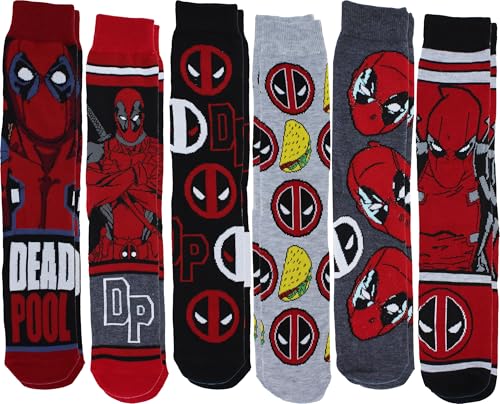 Hyp Marvel Comics Deadpool Collage Mens Casual Crew Socks 6-Pack Size 8-12
