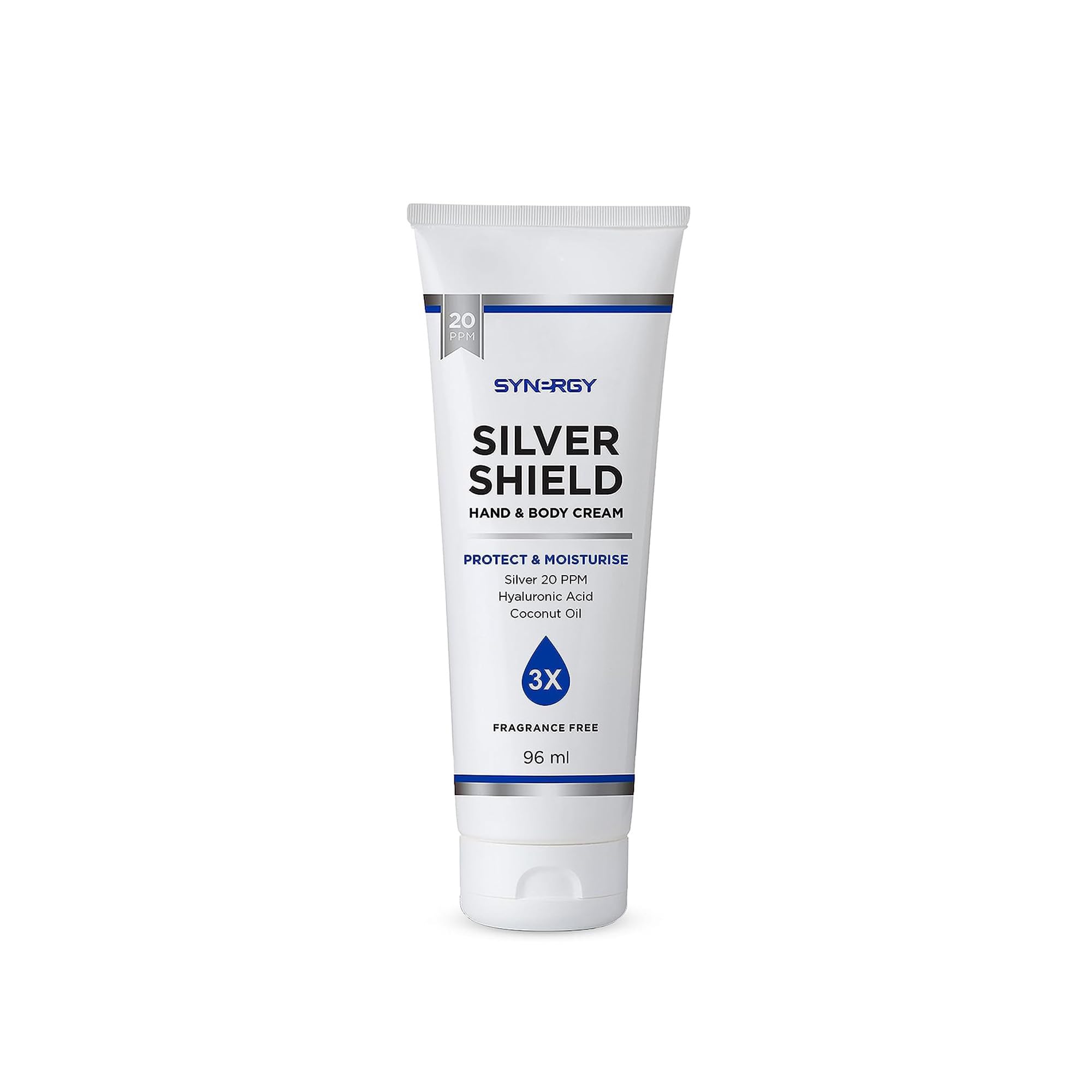 Synergy WorldwideSilver Shield Hand & Body Cream 96 ml | Protects and Restores Skin's Moisture Barrier | Colloidal Silver, Vitamin E, Coconut Oil, and Hyaluronic Acid | Hydrating and Nourishing
